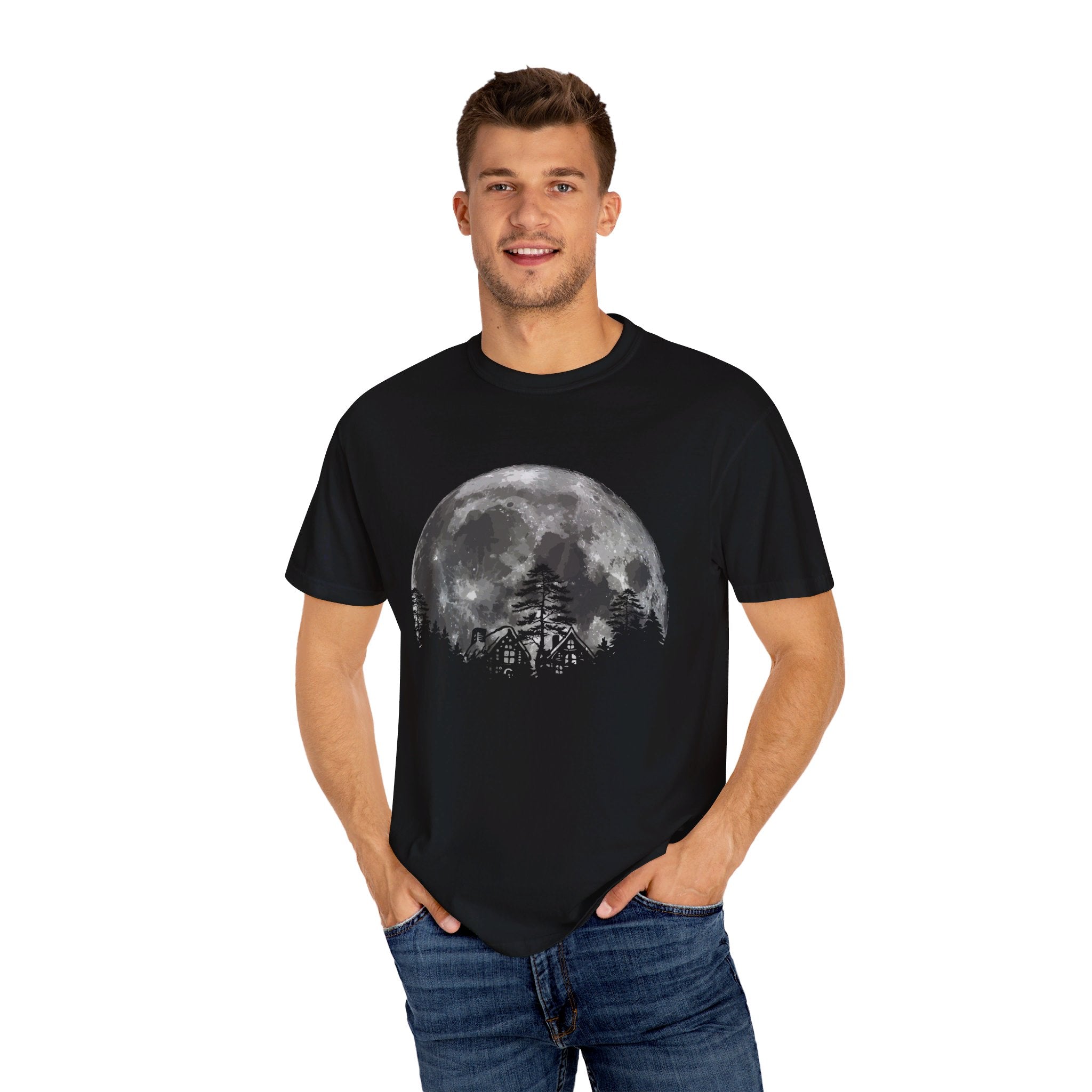 Men’s Graphic Tees, Moon & Cabin, Moon T Shirt, Men Printed TShirt Men’s/Unisex, Nature Gifts for Men, Astronomy Gifts