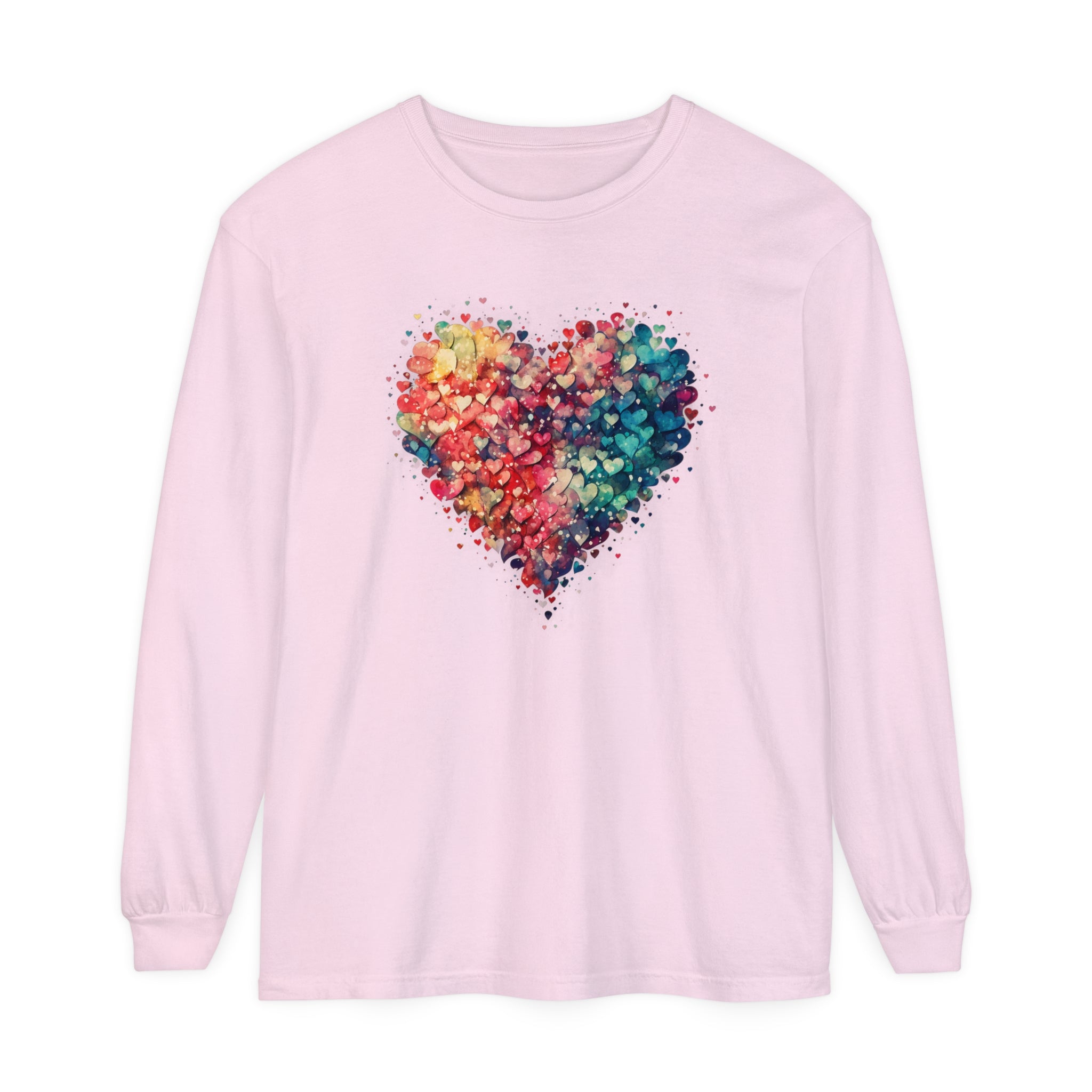 Watercolor Heart Long Sleeve T-Shirt, Colorful Heart Shirt, Cute Heart Valentines Love Long sleeve Tee, Beautiful Watercolor Heart, Hearts Layered Design