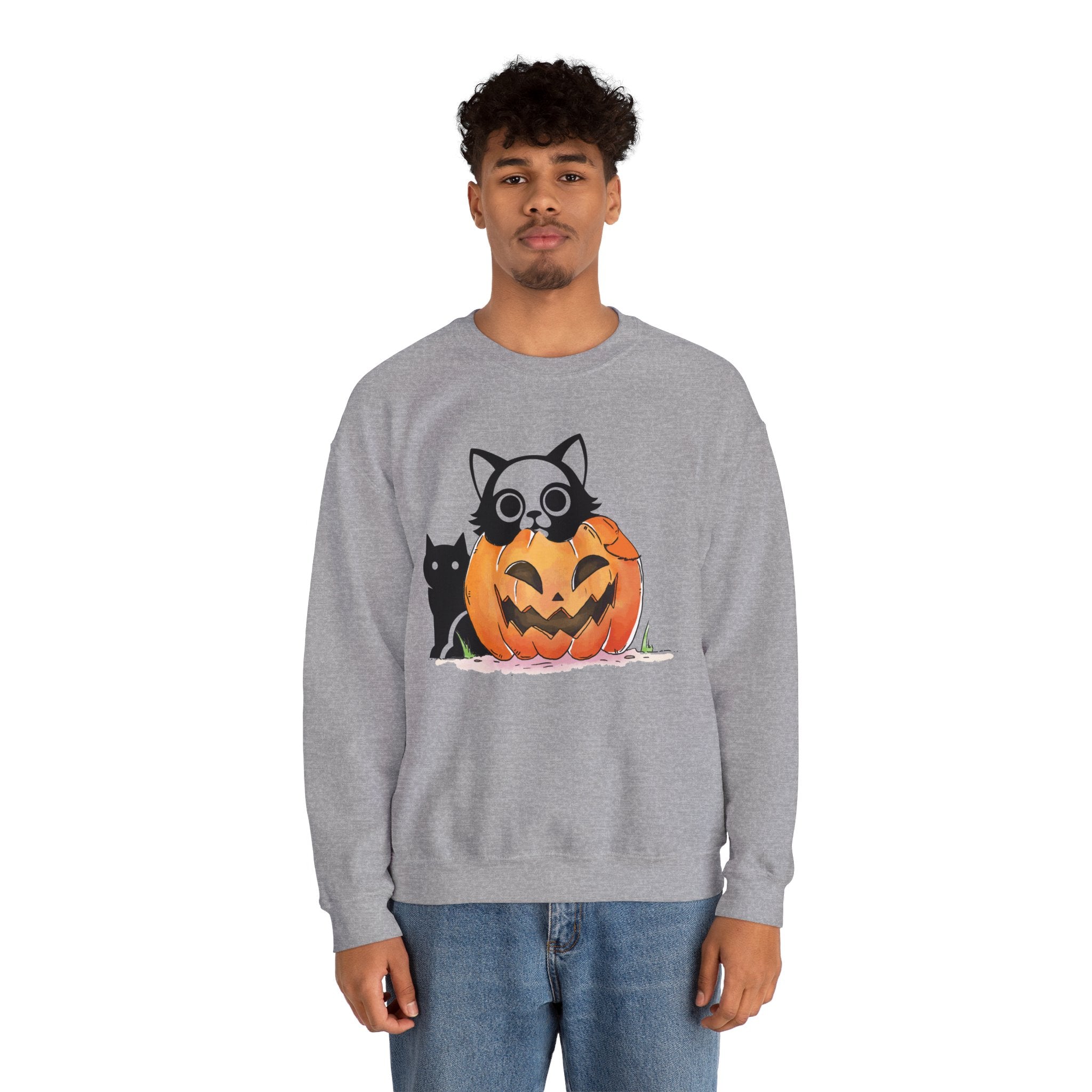 Black Cat Pumpkin Sweatshirt, Halloween Sweatshirt, Pumpkin shirt, Fall Sweatshirt for Women, Halloween Crewneck, Spooky Season, Bat top