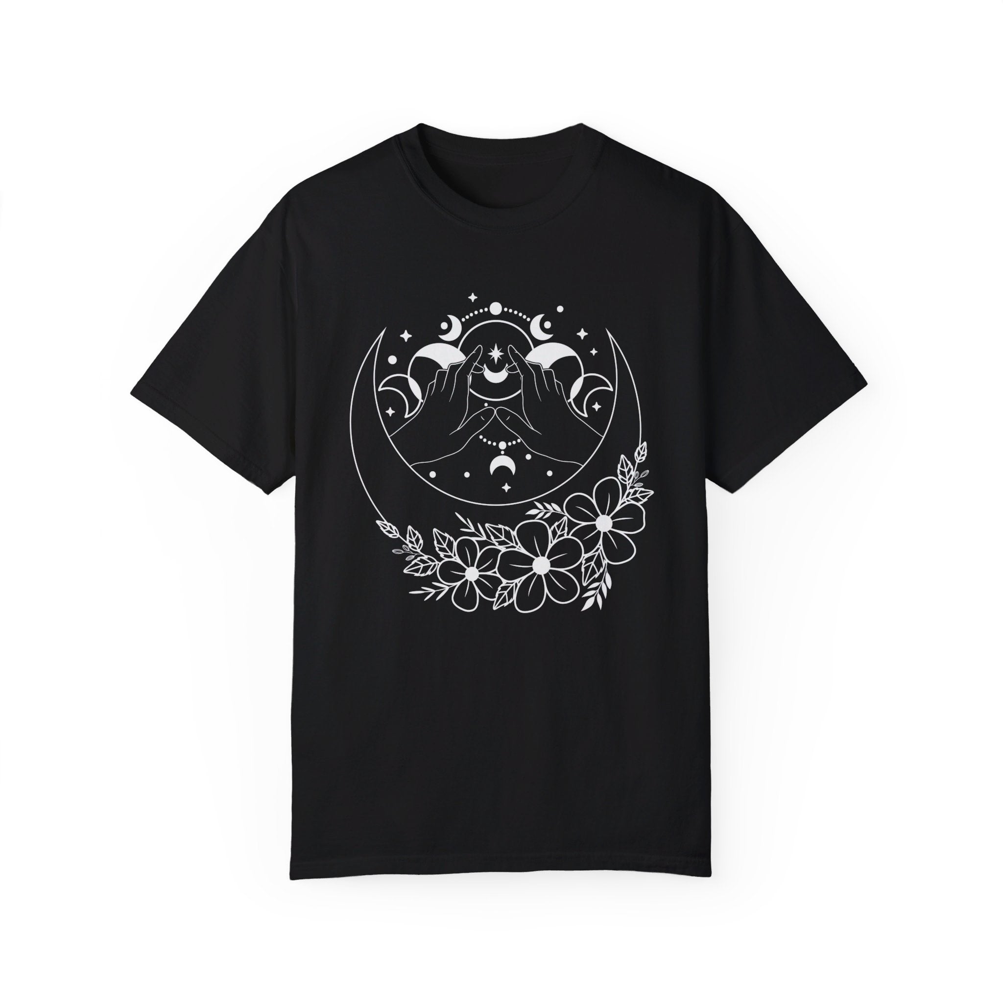 Mystical Moon Phase Witch Hands Shirt, Moon Phase T-Shirt, Celestial Shirt, Floral Moon Phase Tee, Boho Shirt, Moon Gift Shirt For Woman