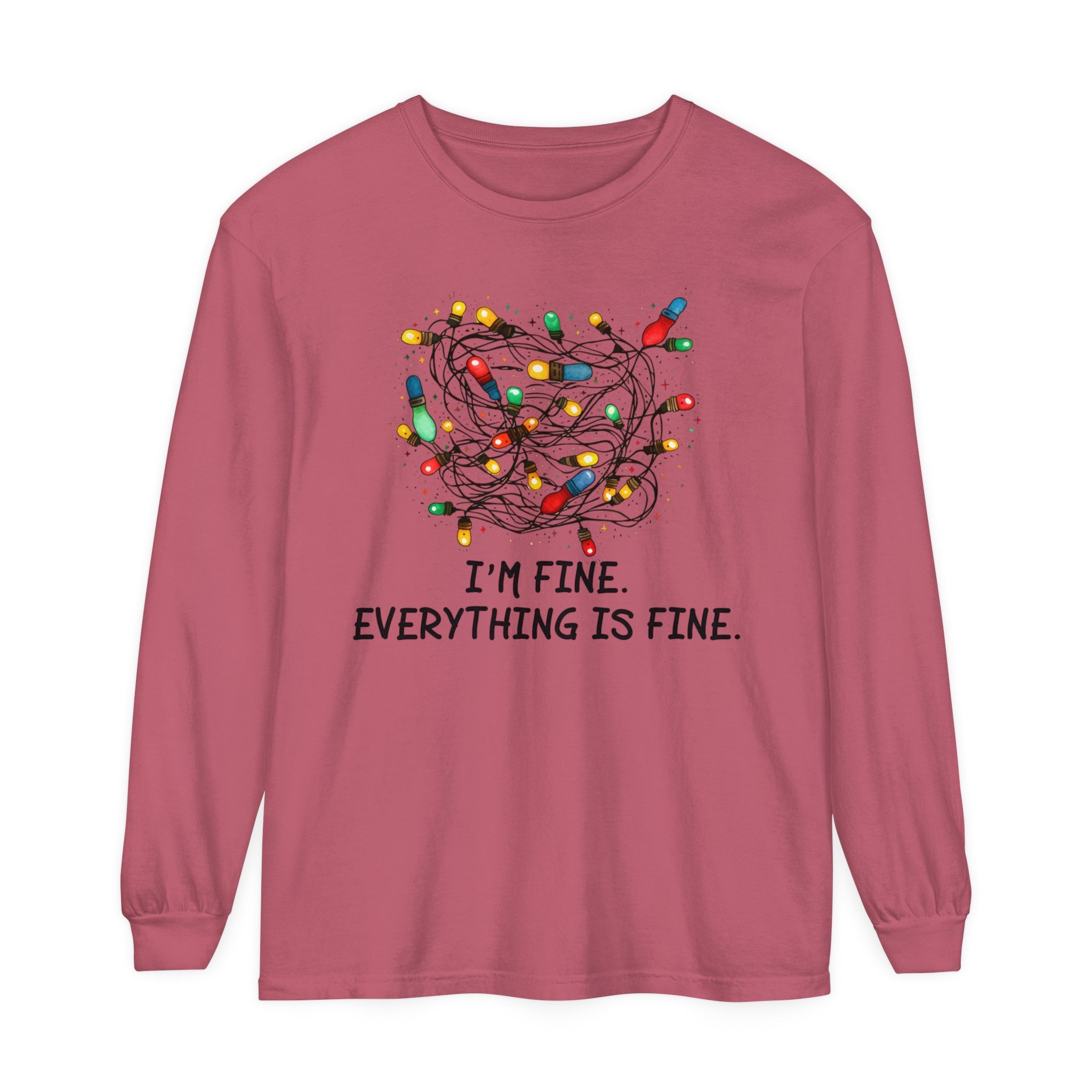 I'm Fine Everything Is Fine Christmas Lights Long Sleeve Tee
