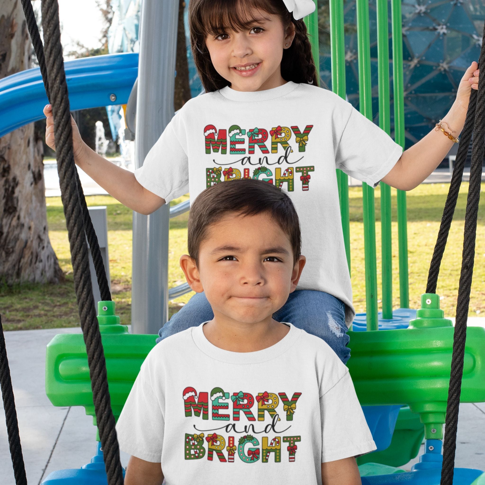 Merry And Bright Christmas Shirt for Kids