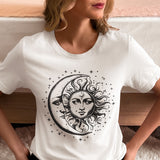 Celestial Shirt, Moon Phase T-shirt, Boho Mystical Moon And Sun Tee, Boho Moon Outfit, Spiritual Moon Unisex Clothing Gifts