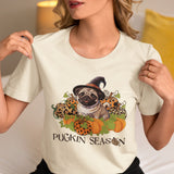 Fall Pug Shirt, Pugkin Season Shirt, Leopard Print Pumpkin T-shirt, Cute Dog Lover Graphic Tee, Halloween Party Gift Tshirt