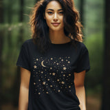 Moon and Stars Celestial T-Shirt, Boho Moon And Stars Shirt, Gold Stars Shirt, Mystical Moon and Stars Shirt, Astronomy Shirt