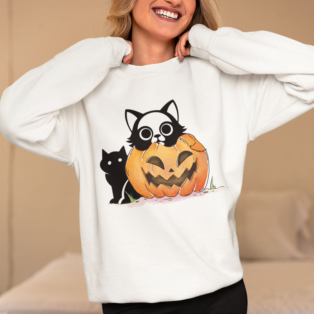 Black Cat Pumpkin Sweatshirt, Halloween Sweatshirt, Pumpkin shirt, Fall Sweatshirt for Women, Halloween Crewneck, Spooky Season, Bat top