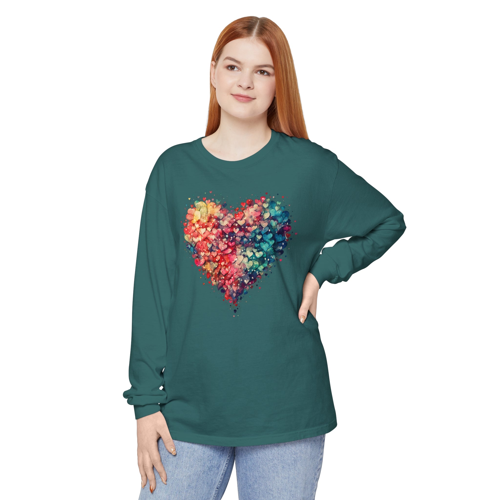 Valentines Watercolor Heart Long Sleeve Tee