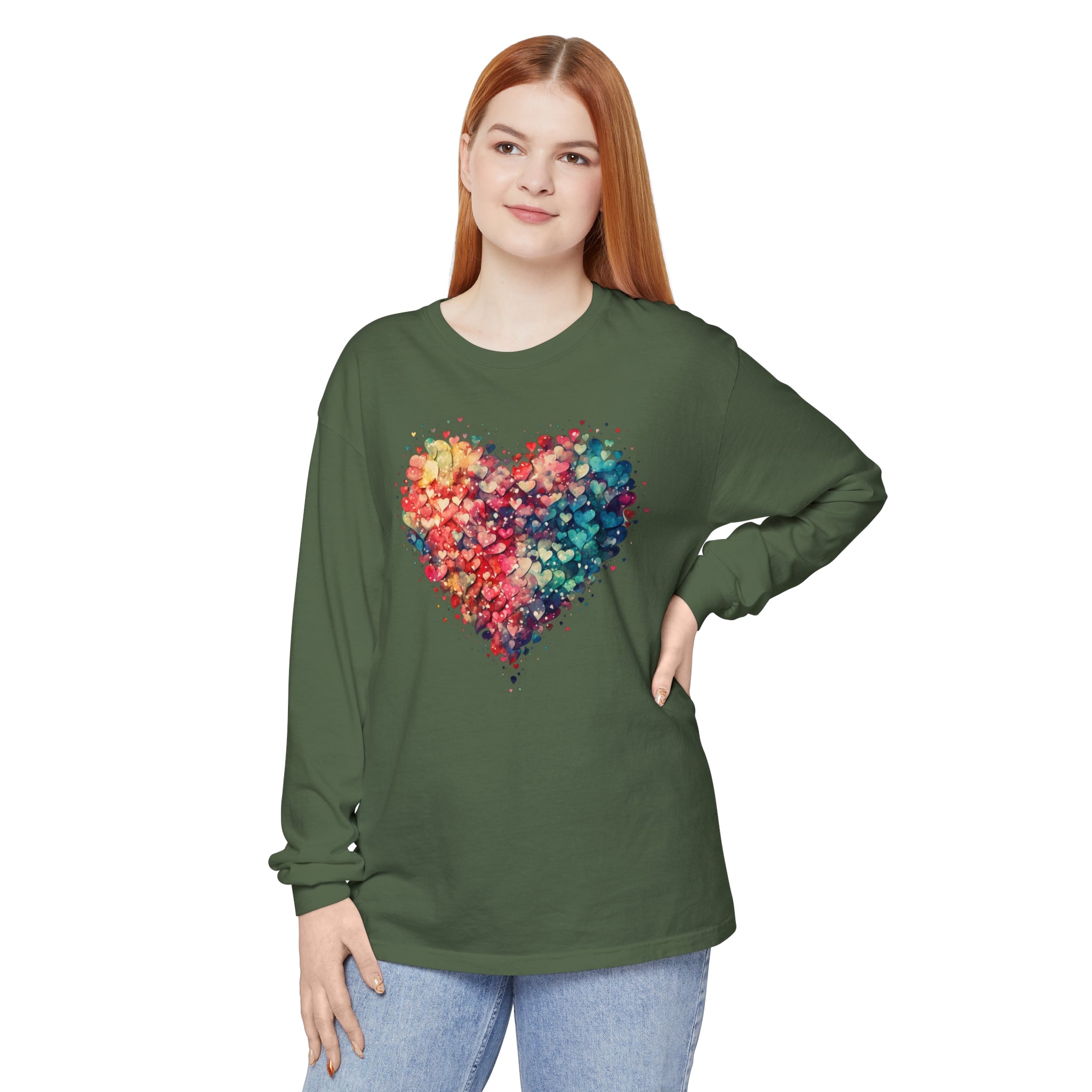 Watercolor Love Heart Long Sleeve Shirt