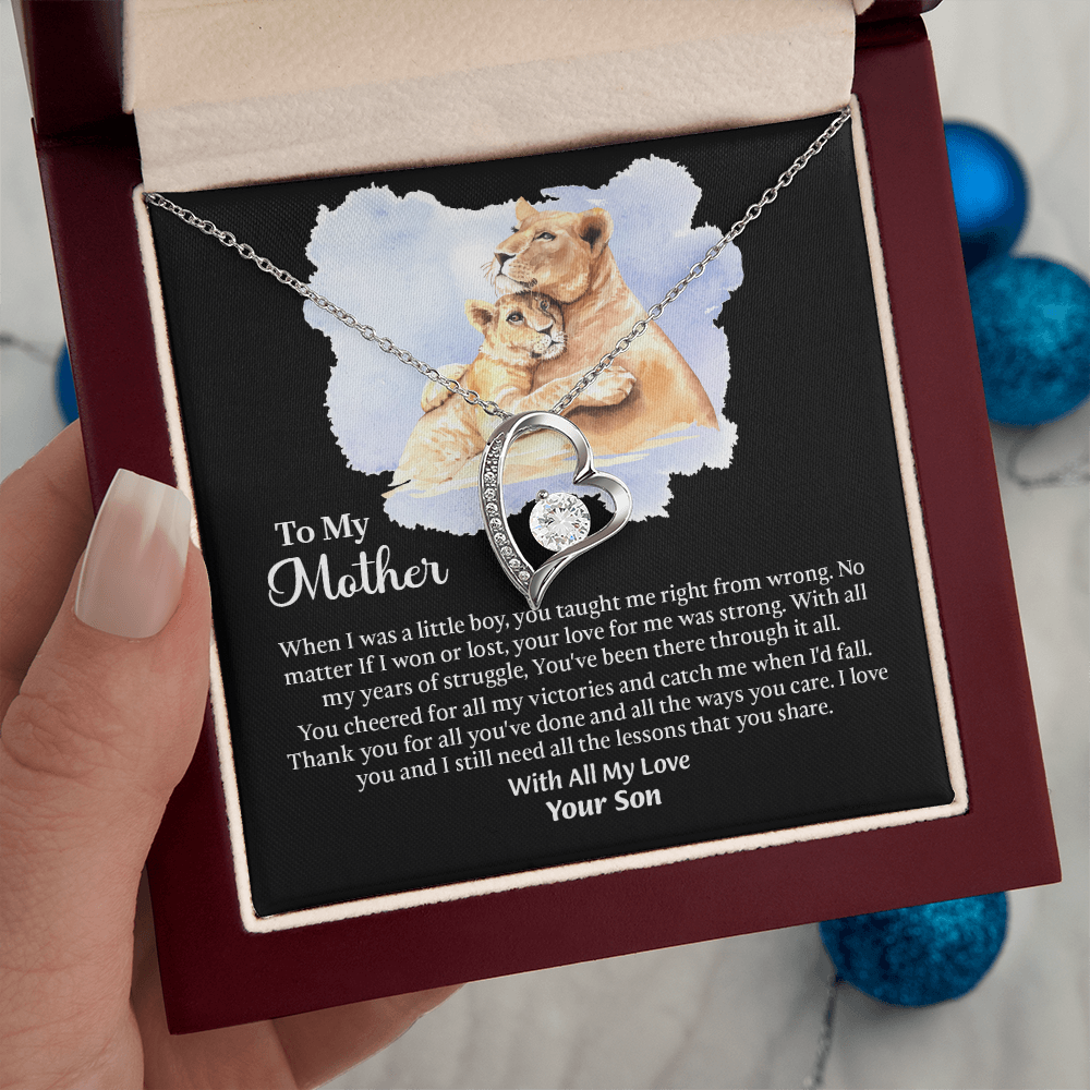 To My Mother Forever Love Necklace, Mom Birthday Gift From Son, Mothers Day Necklace To Mom, Message Card Jewelry For Mom