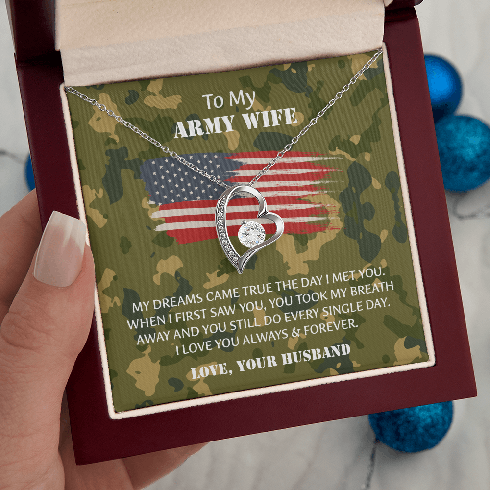 Army Wife Forever Love Necklace, Military Wife Gift, Gift from Husband to Wife, Anniversary Gift for Army Wife