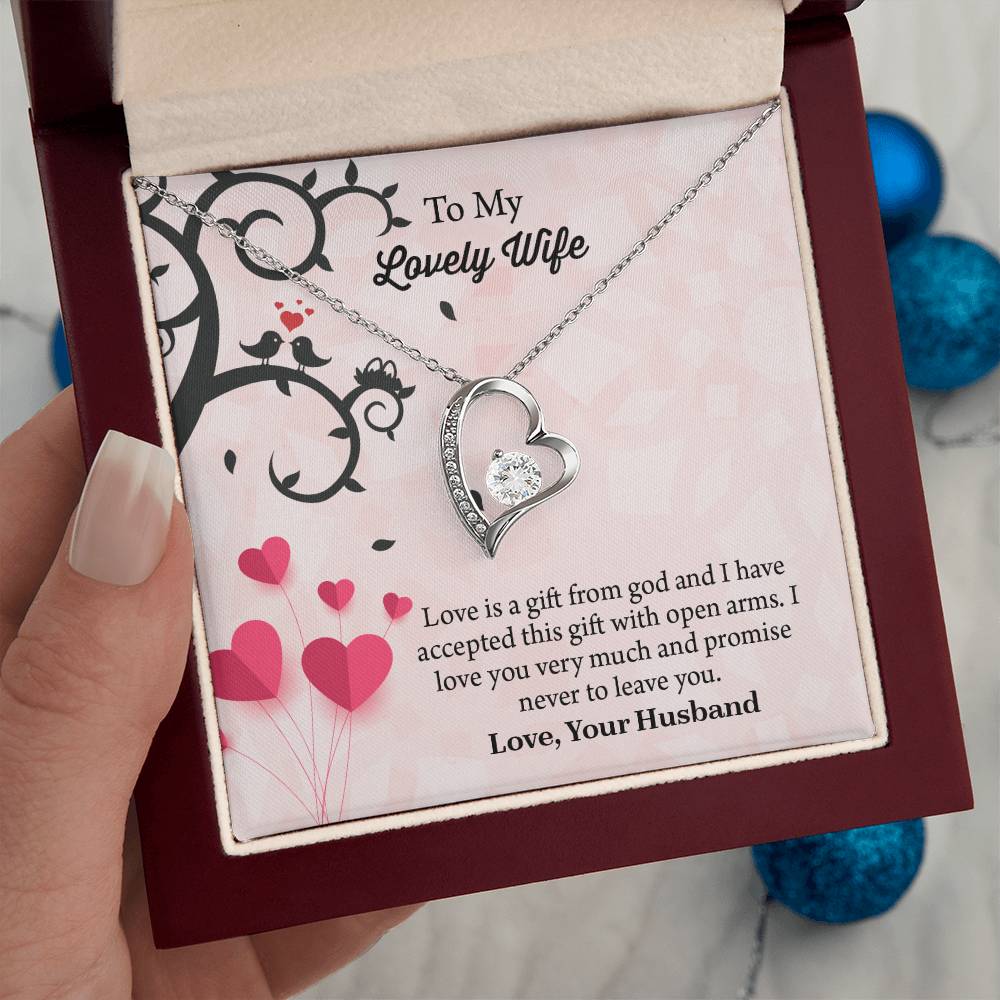 To My Lovely Wife Forever Love Necklace, Message Card Jewelry Gift, Anniversary Gift For Wife, Wife Birthday Gift, Necklace For Wife