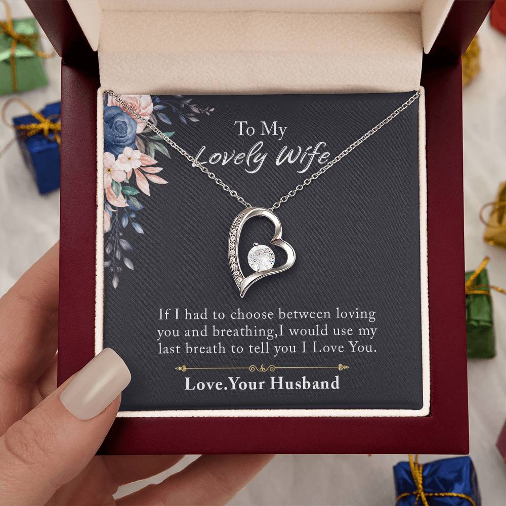 To My Lovely Wife Forever Love Necklace, Necklace Gift For Wife, Anniversary Gift For Wife, Wife Birthday Gift