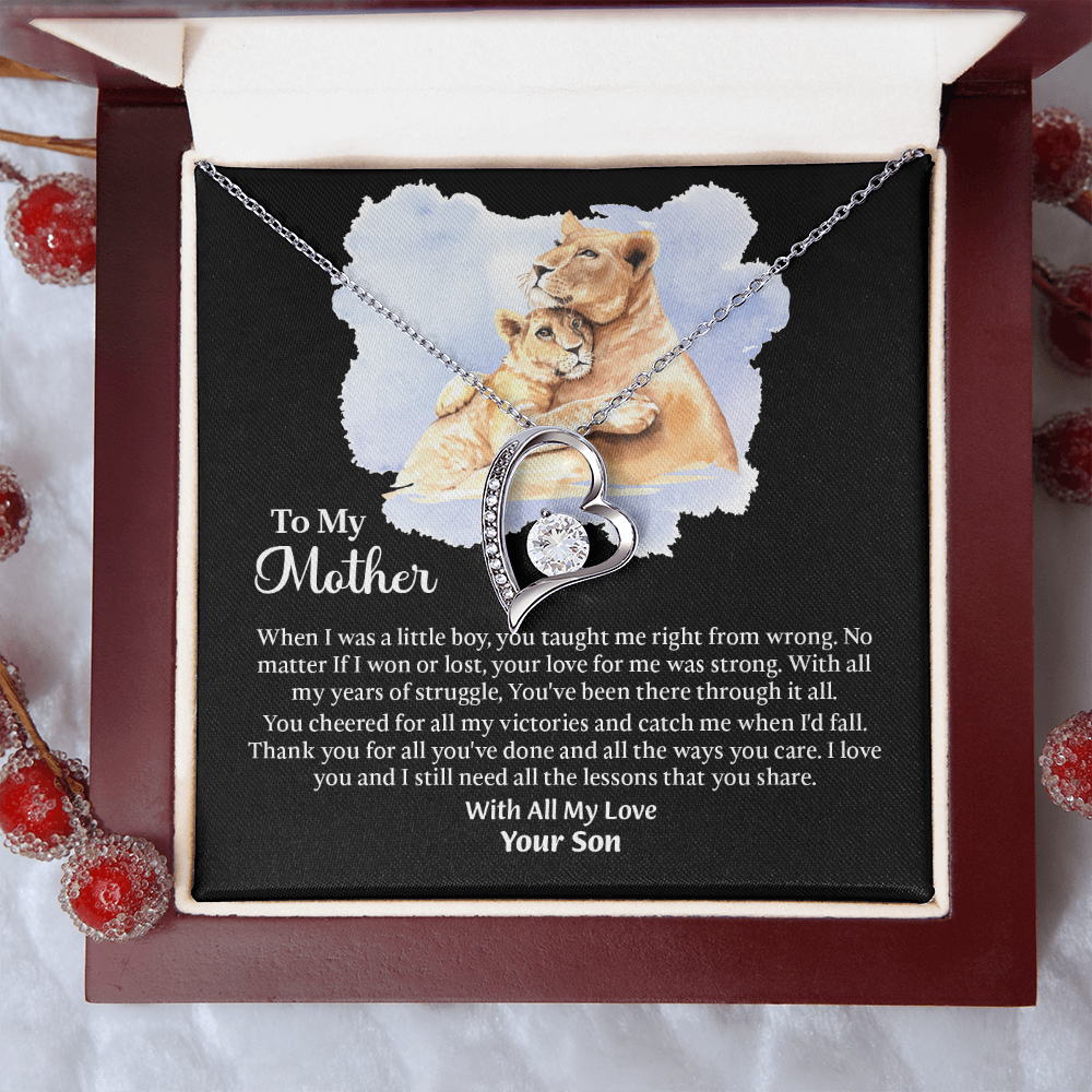 To My Mother Forever Love Necklace, Mom Birthday Gift From Son, Mothers Day Necklace To Mom, Message Card Jewelry For Mom