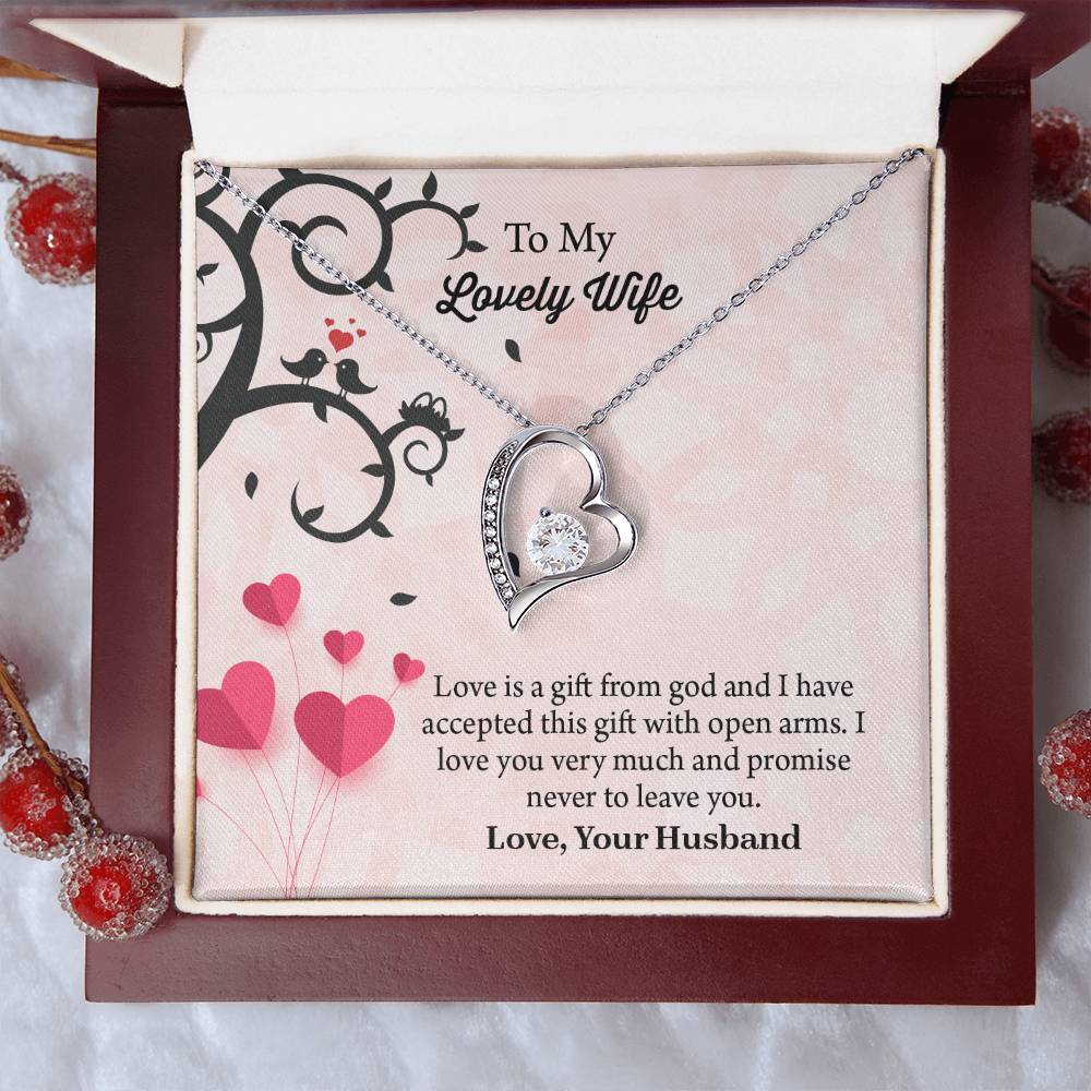 To My Lovely Wife Forever Love Necklace, Message Card Jewelry Gift, Anniversary Gift For Wife, Wife Birthday Gift, Necklace For Wife