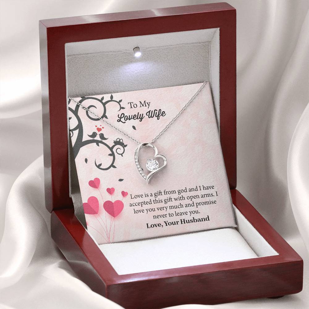 To My Lovely Wife Forever Love Necklace, Message Card Jewelry Gift, Anniversary Gift For Wife, Wife Birthday Gift, Necklace For Wife