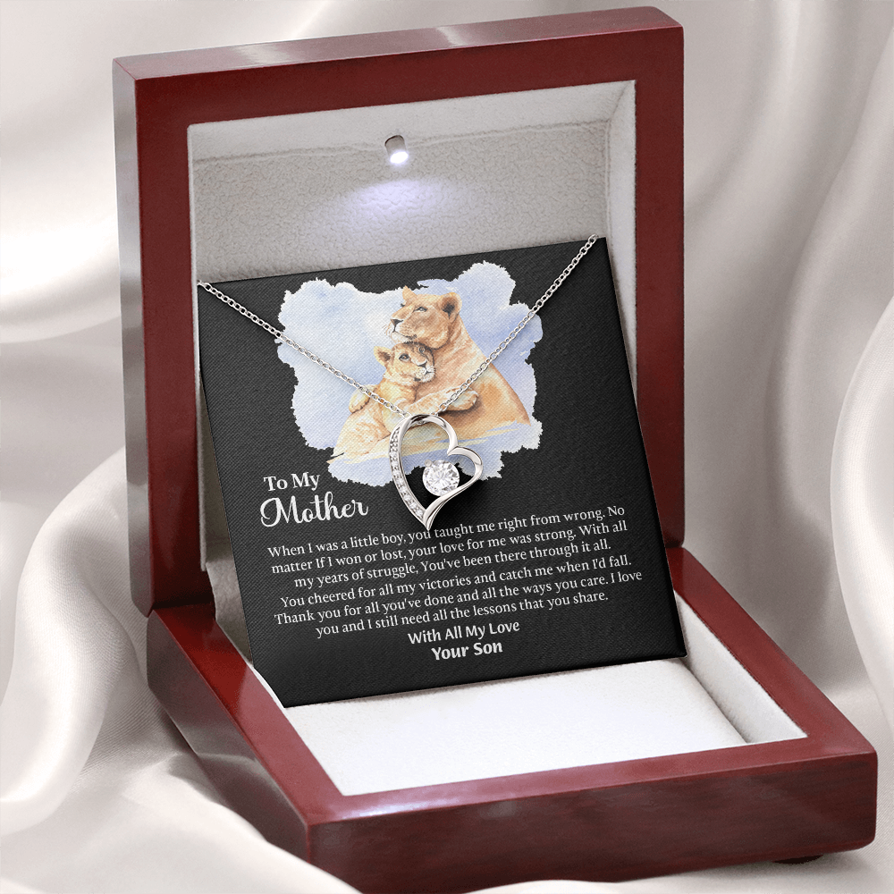 To My Mother Forever Love Necklace, Mom Birthday Gift From Son, Mothers Day Necklace To Mom, Message Card Jewelry For Mom