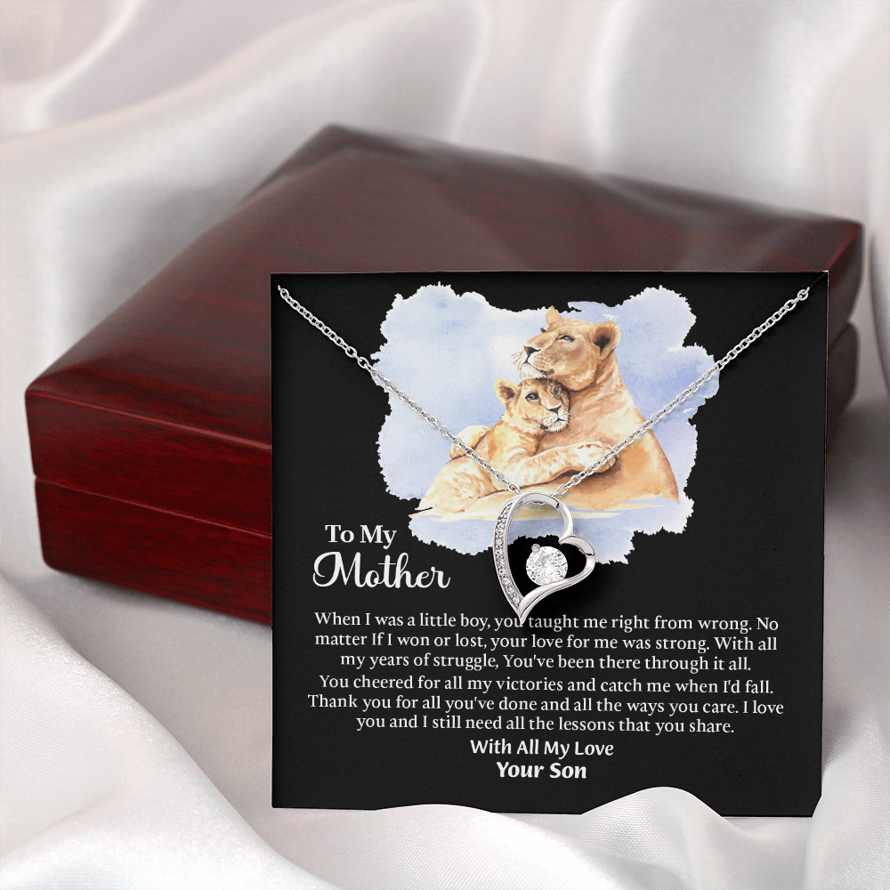 To My Mother Forever Love Necklace, Mom Birthday Gift From Son, Mothers Day Necklace To Mom, Message Card Jewelry For Mom