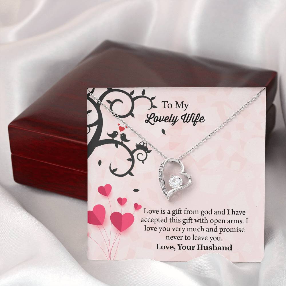 To My Lovely Wife Forever Love Necklace, Message Card Jewelry Gift, Anniversary Gift For Wife, Wife Birthday Gift, Necklace For Wife