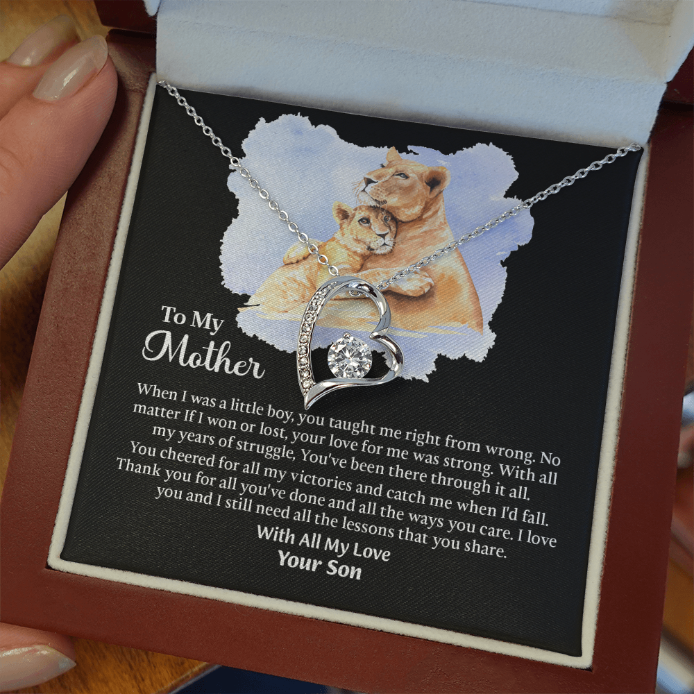 To My Mother Forever Love Necklace, Mom Birthday Gift From Son, Mothers Day Necklace To Mom, Message Card Jewelry For Mom