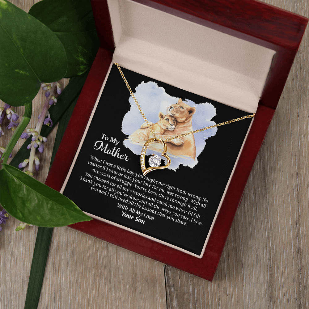 To My Mother Forever Love Necklace, Mom Birthday Gift From Son, Mothers Day Necklace To Mom, Message Card Jewelry For Mom