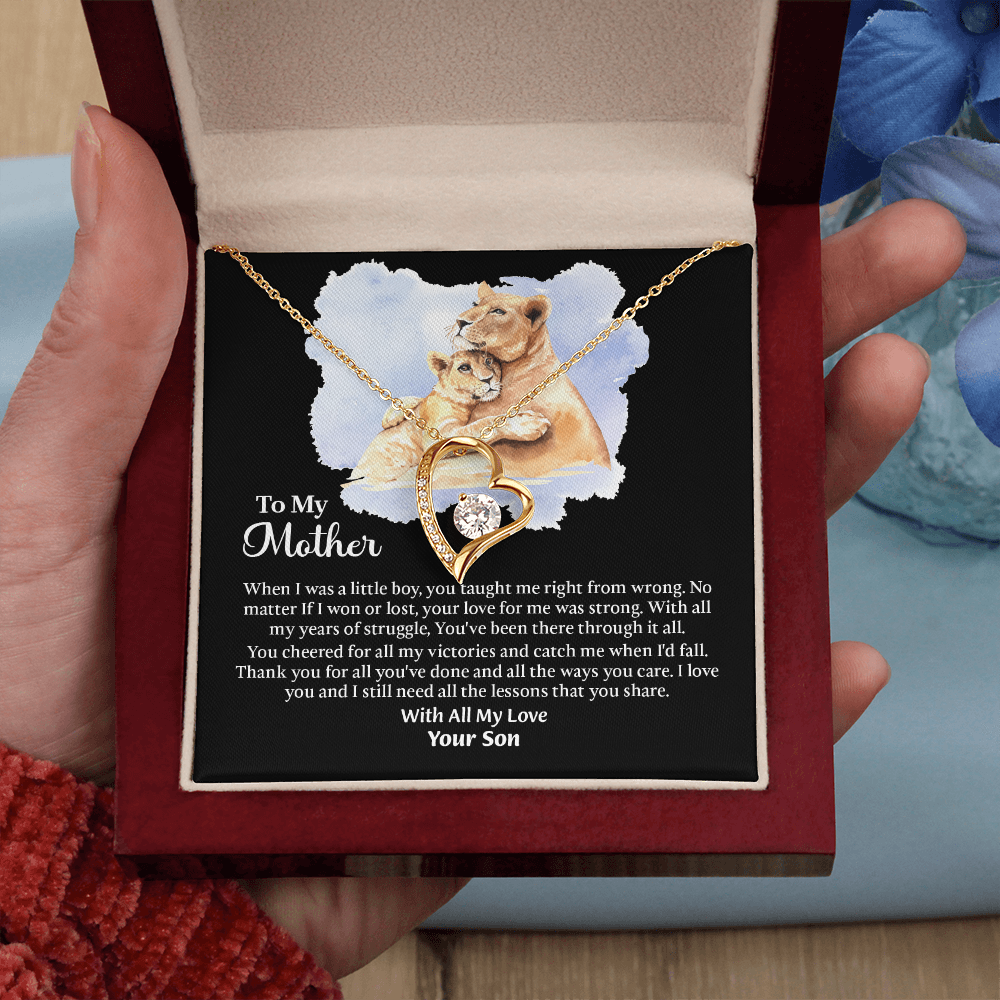 To My Mother Forever Love Necklace, Mom Birthday Gift From Son, Mothers Day Necklace To Mom, Message Card Jewelry For Mom