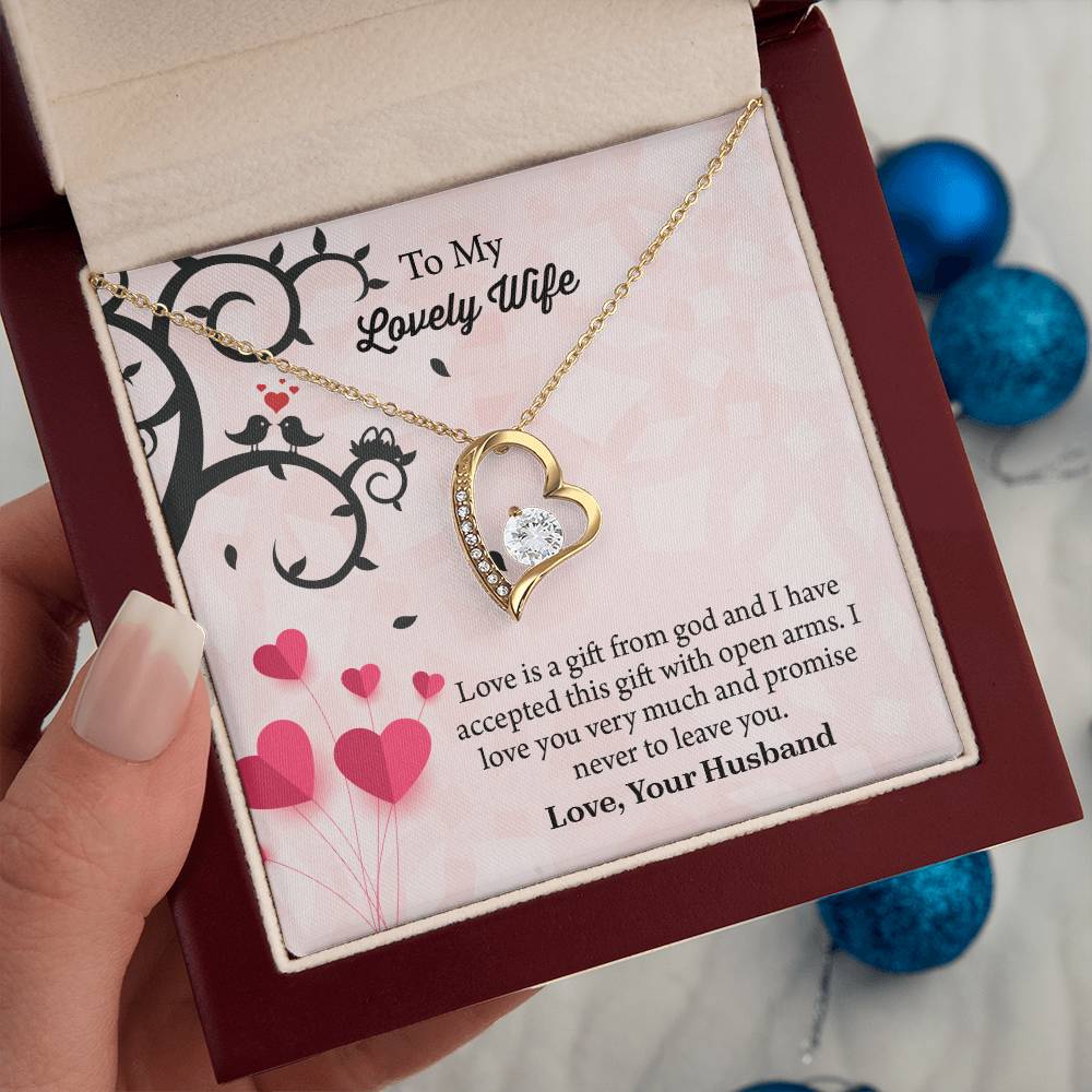 To My Lovely Wife Forever Love Necklace, Message Card Jewelry Gift, Anniversary Gift For Wife, Wife Birthday Gift, Necklace For Wife
