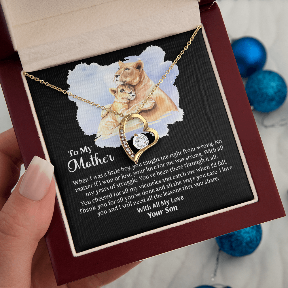 To My Mother Forever Love Necklace, Mom Birthday Gift From Son, Mothers Day Necklace To Mom, Message Card Jewelry For Mom