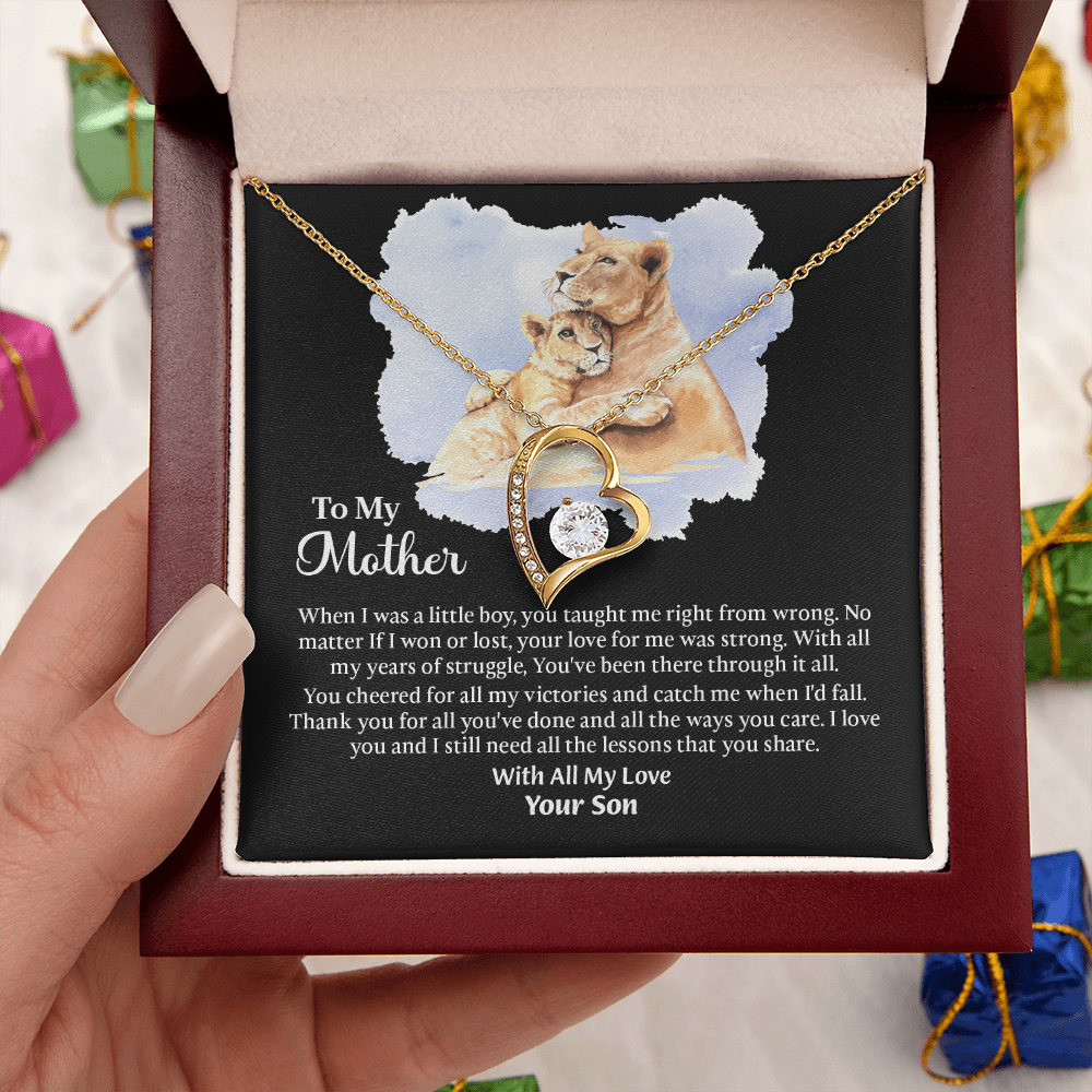 To My Mother Forever Love Necklace, Mom Birthday Gift From Son, Mothers Day Necklace To Mom, Message Card Jewelry For Mom