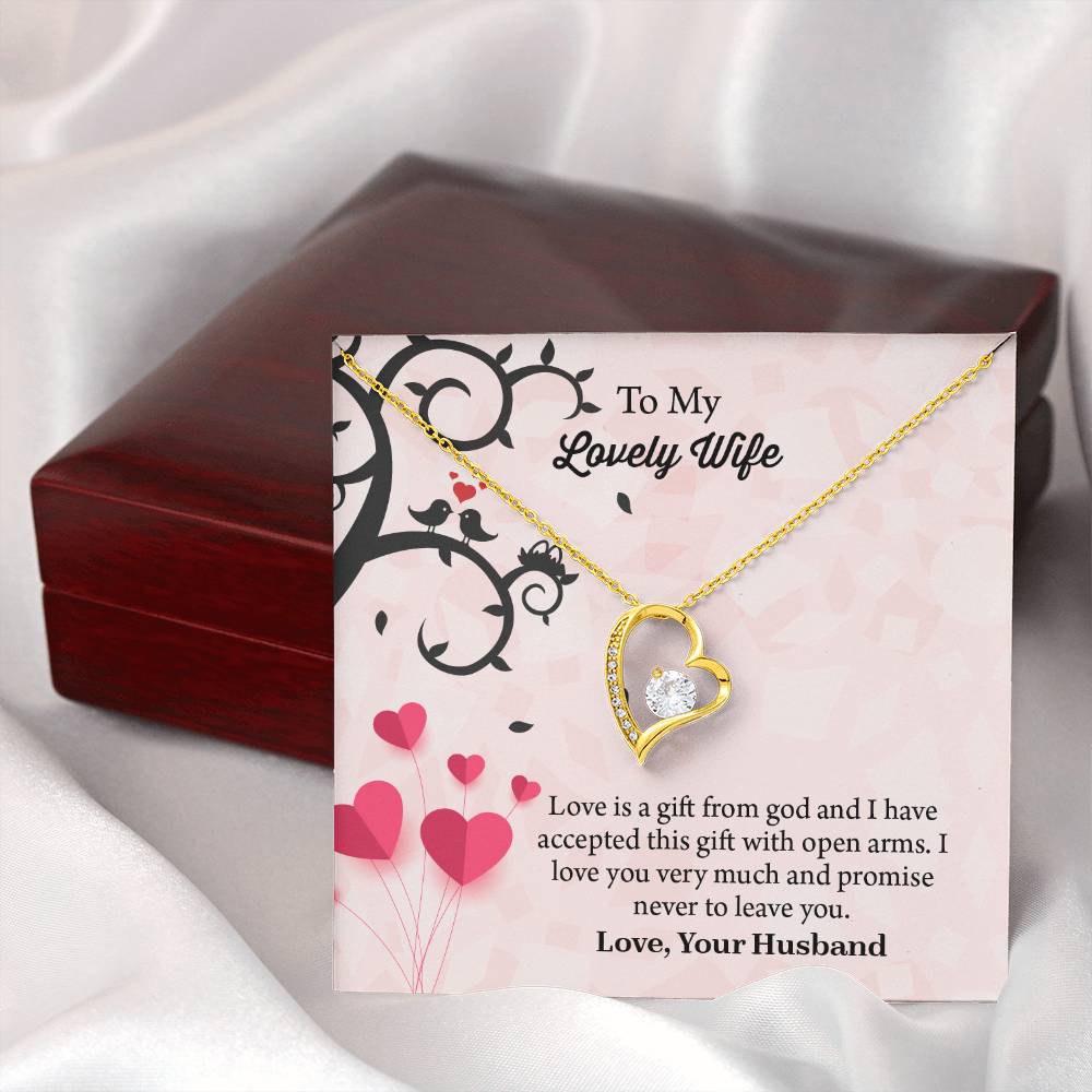 To My Lovely Wife Forever Love Necklace, Message Card Jewelry Gift, Anniversary Gift For Wife, Wife Birthday Gift, Necklace For Wife