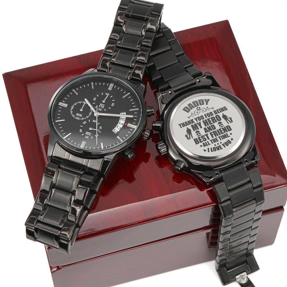 UNIDAZE Daddy Chronograph Watch Gift, Thank you for being my hero and best friend all the time, Engraved Watch ShineOn Fulfillment E131T lx-P10125 P10125 PB24-WOOD PT-1495 TNM-2 USER-188348