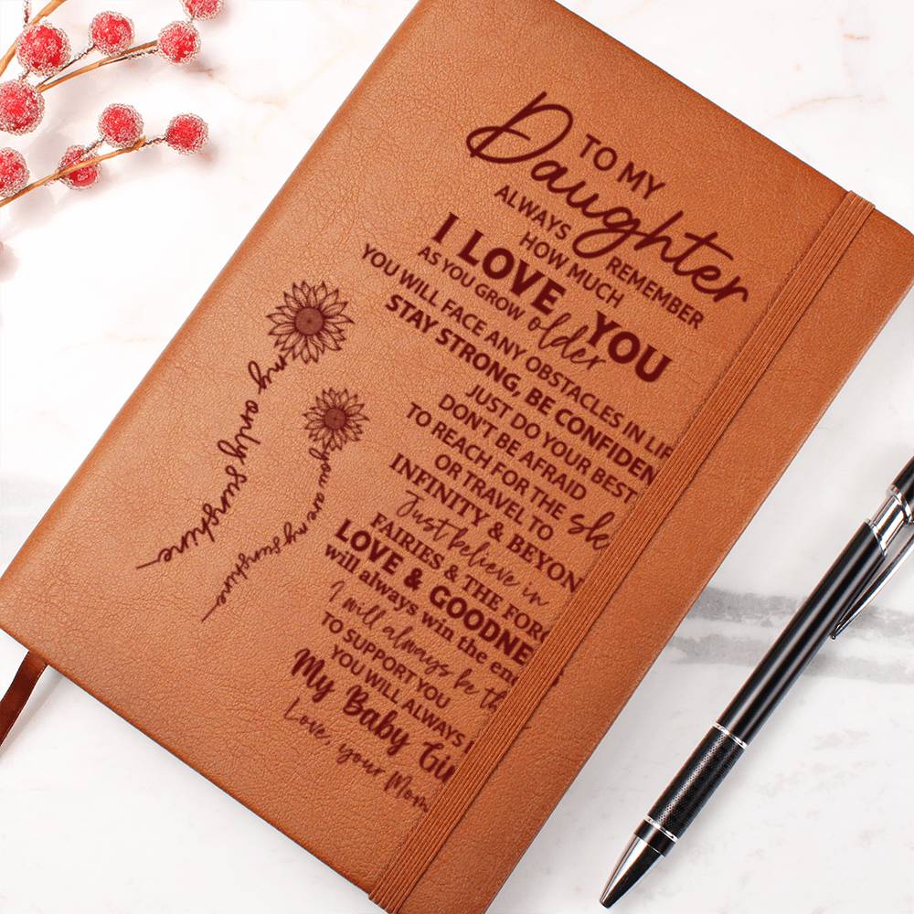 To My Daughter Stay Strong And Love Mom Engraved Leather Journal Notebook Diary Custom Wedding Quotes Gift Anniversary Birthday Graduation