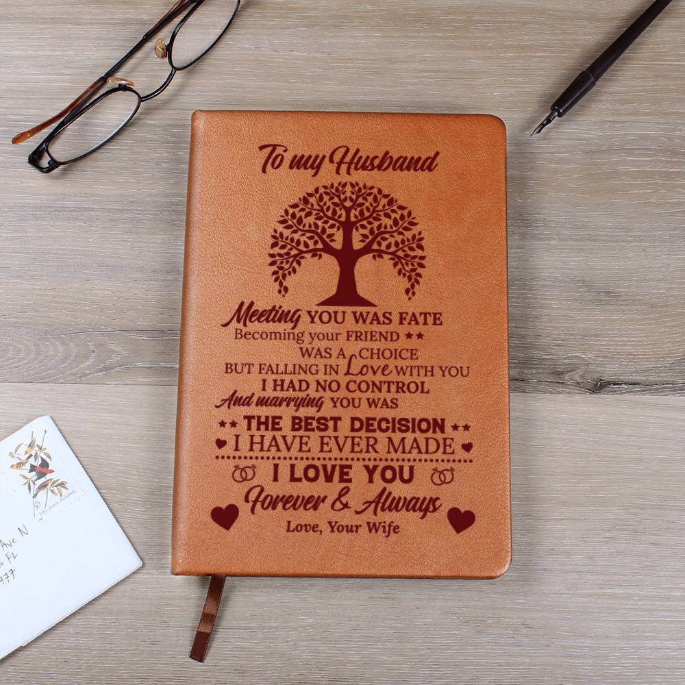 To My Husband Meeting You Was Love Wife Engraved Leather Journal Notebook Diary Custom Wedding Quotes Gift Anniversary Birthday Graduation