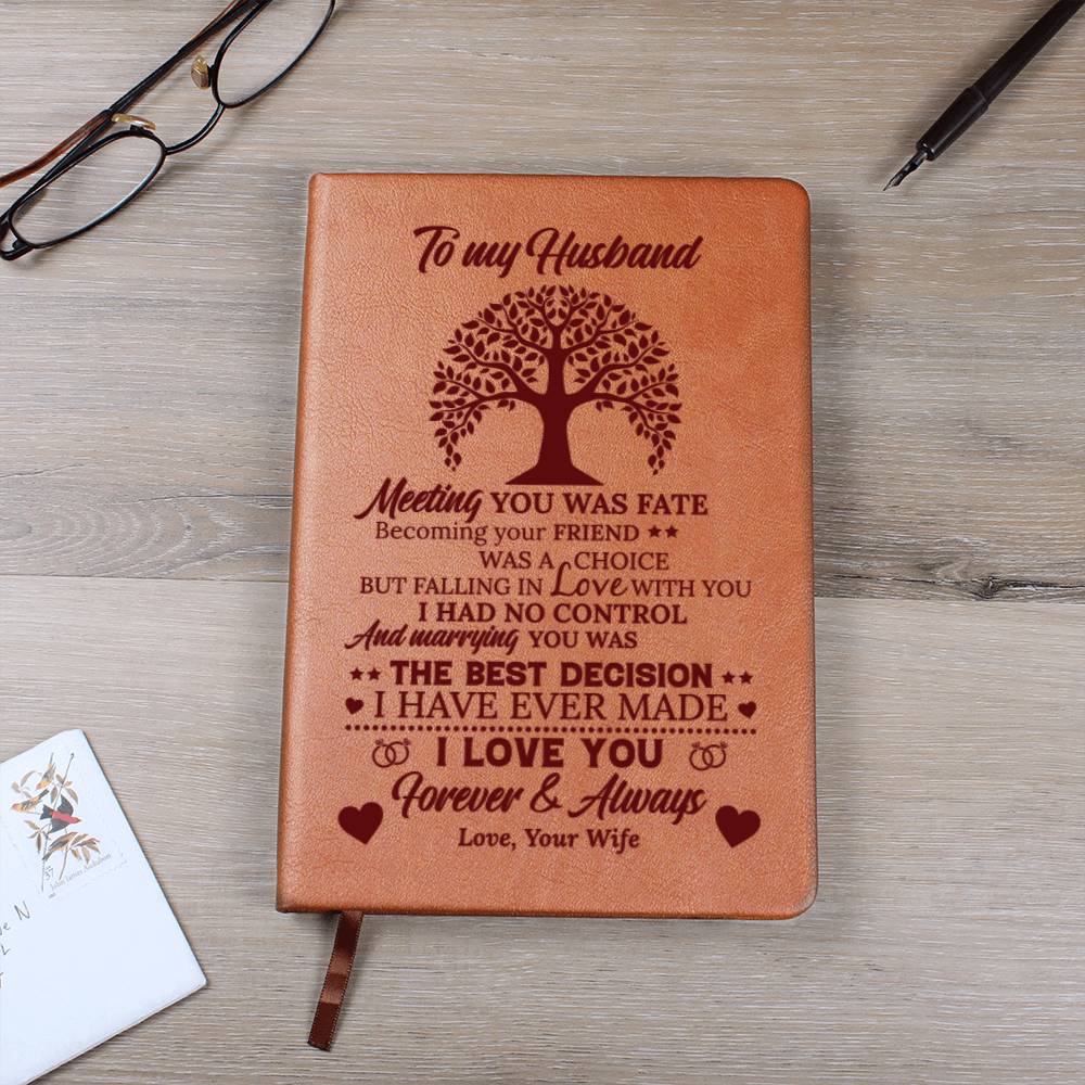 To My Husband Meeting You Was Love Wife Engraved Leather Journal Notebook Diary Custom Wedding Quotes Gift Anniversary Birthday Graduation