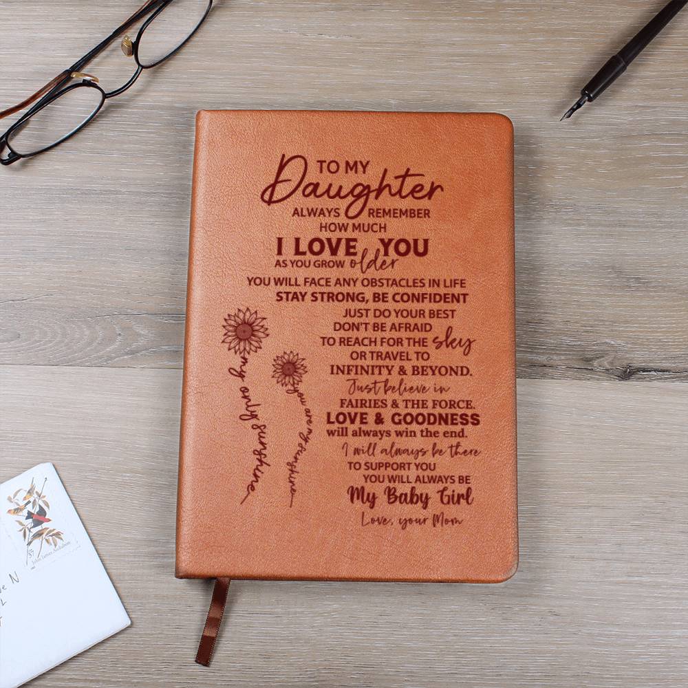 To My Daughter Stay Strong And Love Mom Engraved Leather Journal Notebook Diary Custom Wedding Quotes Gift Anniversary Birthday Graduation