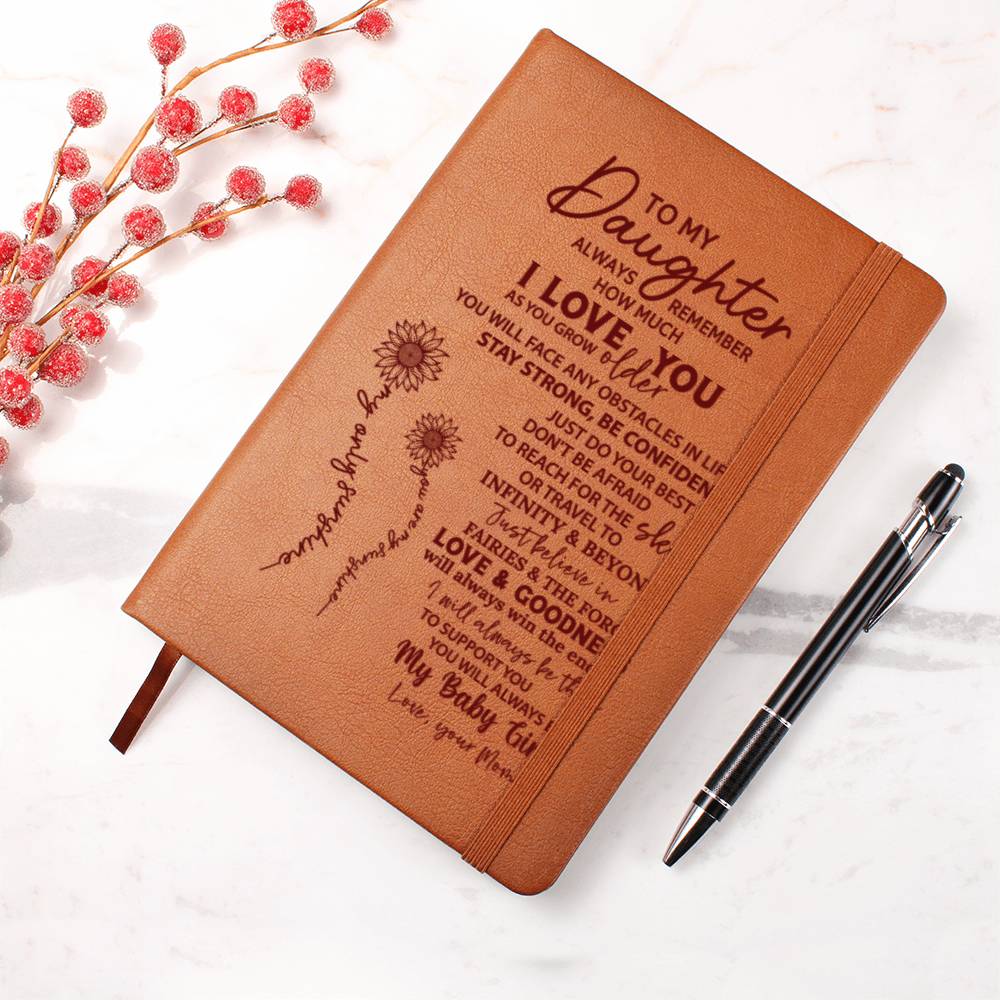 To My Daughter Stay Strong And Love Mom Engraved Leather Journal Notebook Diary Custom Wedding Quotes Gift Anniversary Birthday Graduation