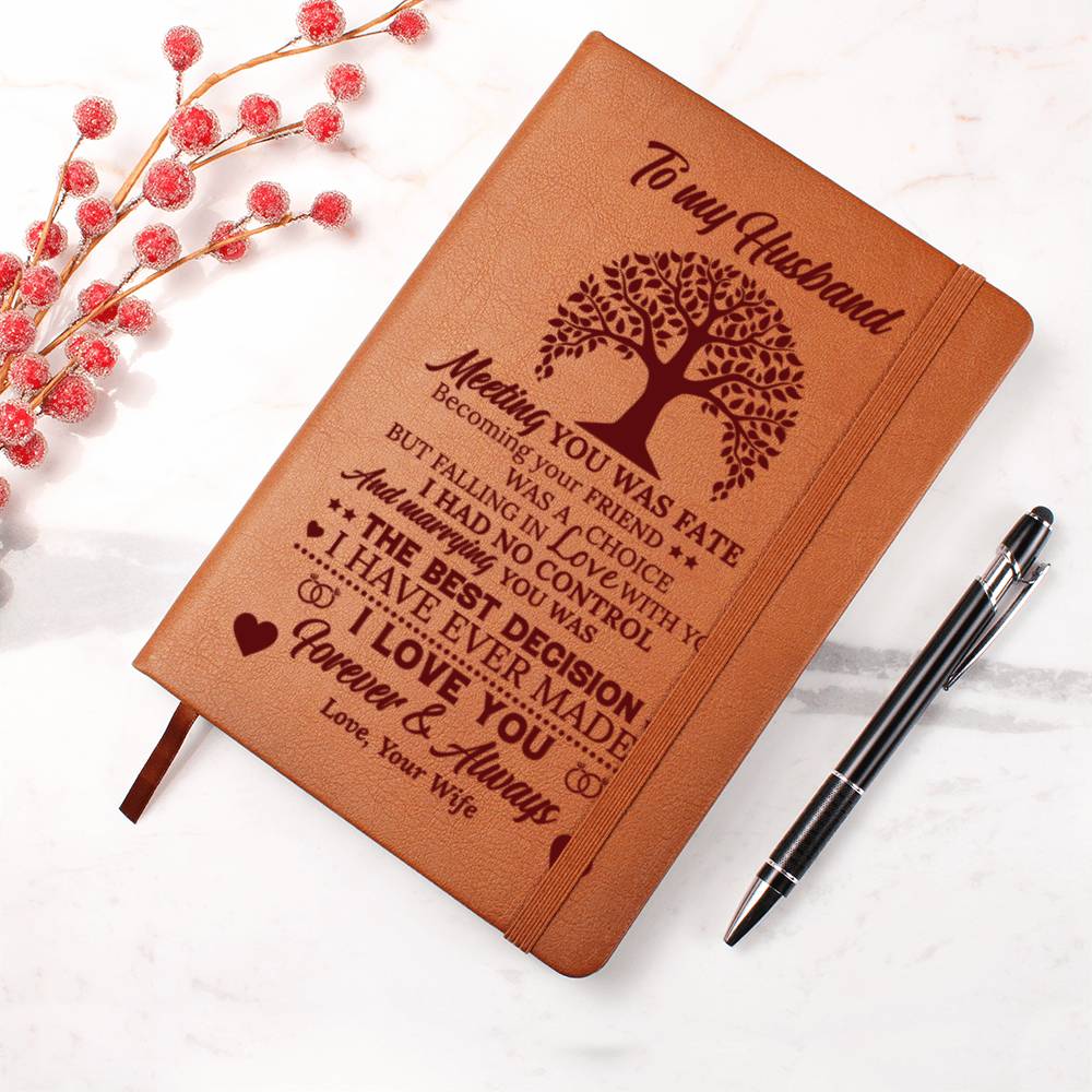 To My Husband Meeting You Was Love Wife Engraved Leather Journal Notebook Diary Custom Wedding Quotes Gift Anniversary Birthday Graduation