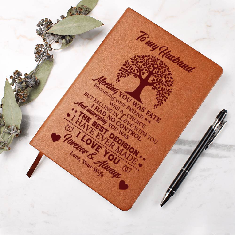 To My Husband Meeting You Was Love Wife Engraved Leather Journal Notebook Diary Custom Wedding Quotes Gift Anniversary Birthday Graduation