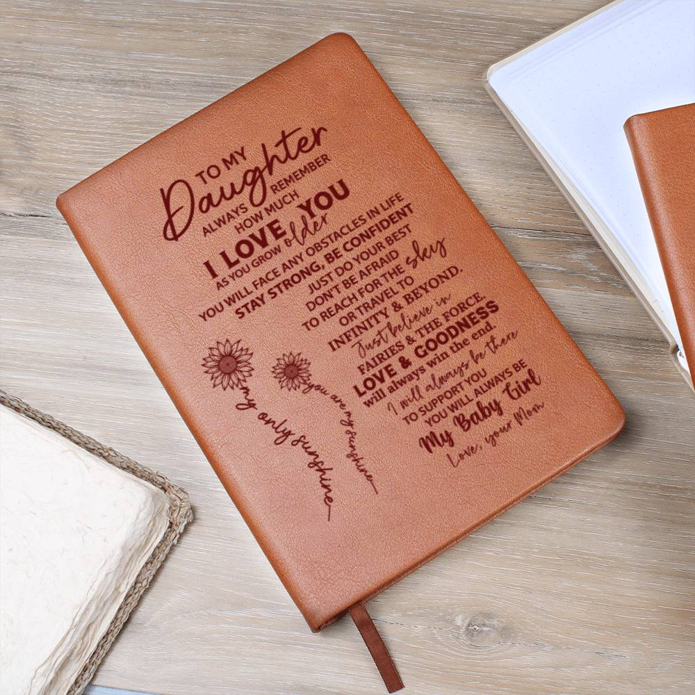 To My Daughter Stay Strong And Love Mom Engraved Leather Journal Notebook Diary Custom Wedding Quotes Gift Anniversary Birthday Graduation