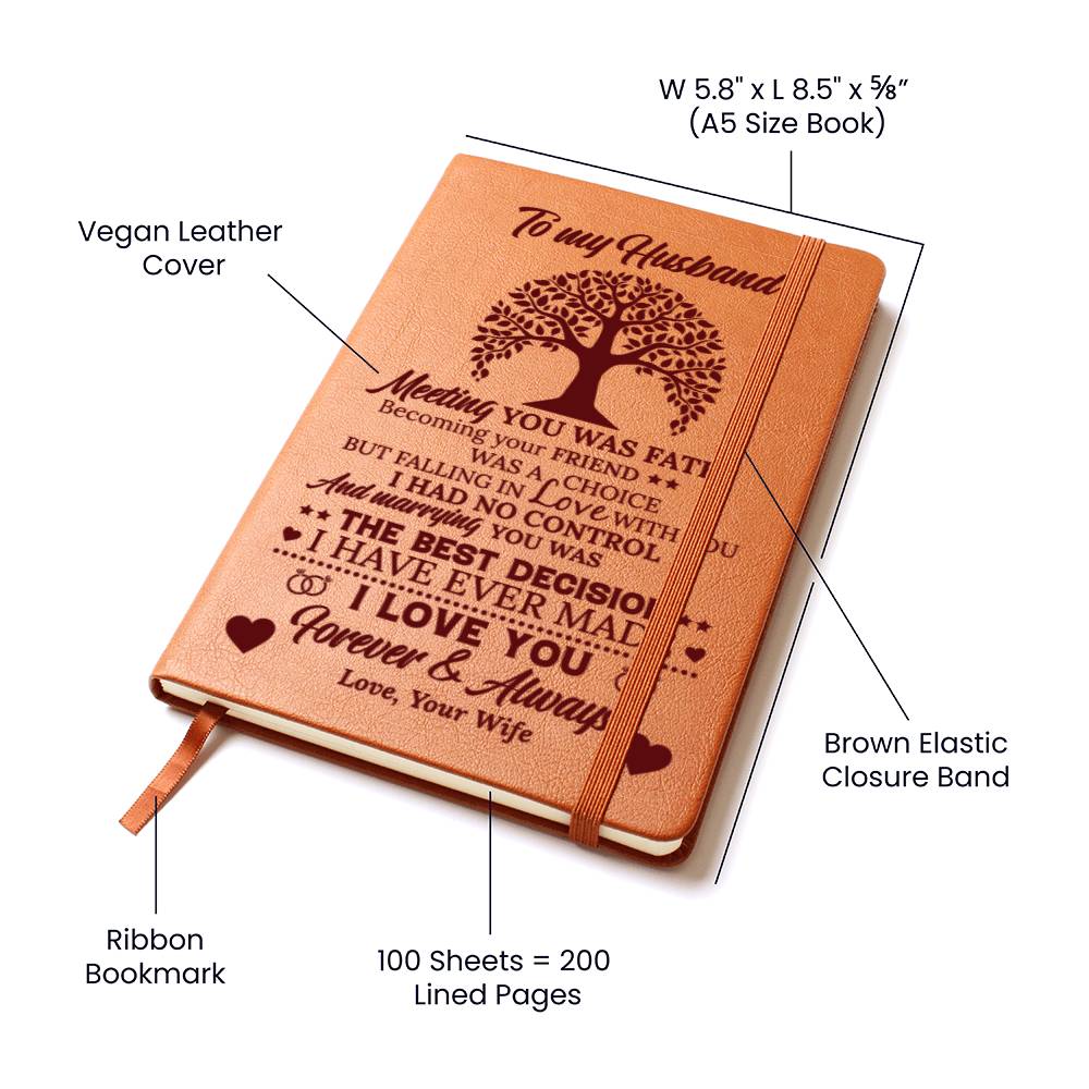 To My Husband Meeting You Was Love Wife Engraved Leather Journal Notebook Diary Custom Wedding Quotes Gift Anniversary Birthday Graduation