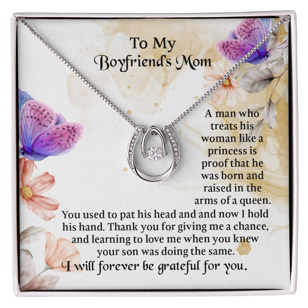 To My Boyfriends Mom Lucky In Love Necklace, mother in law gifts, Message Card to Boyfriend Mother