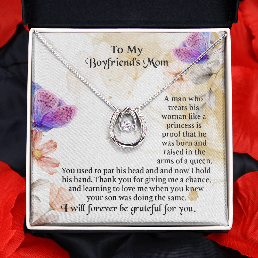 To My Boyfriends Mom Lucky In Love Necklace, mother in law gifts, Message Card to Boyfriend Mother