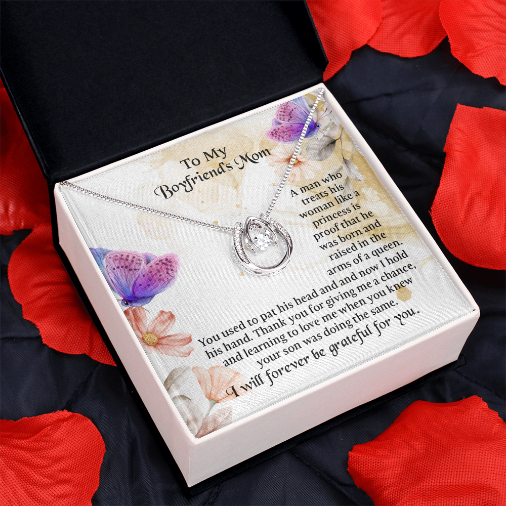 To My Boyfriends Mom Lucky In Love Necklace, mother in law gifts, Message Card to Boyfriend Mother