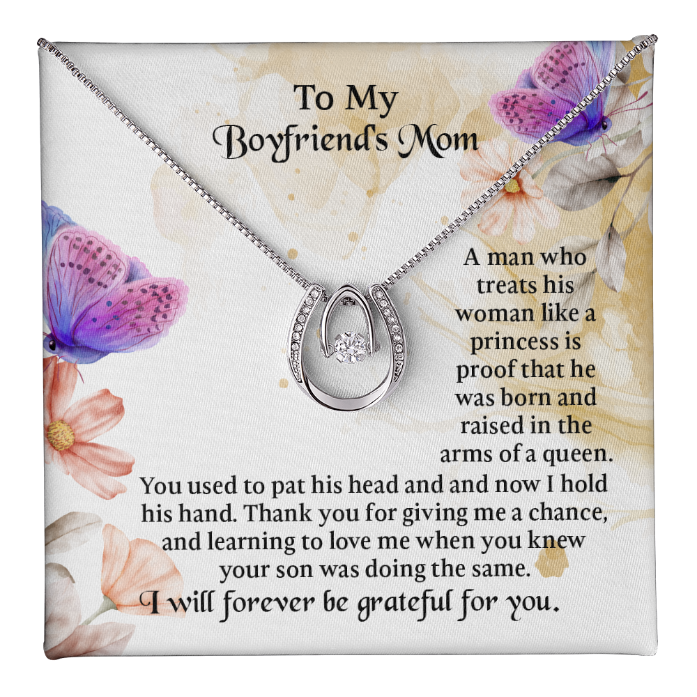 To My Boyfriends Mom Lucky In Love Necklace, mother in law gifts, Message Card to Boyfriend Mother