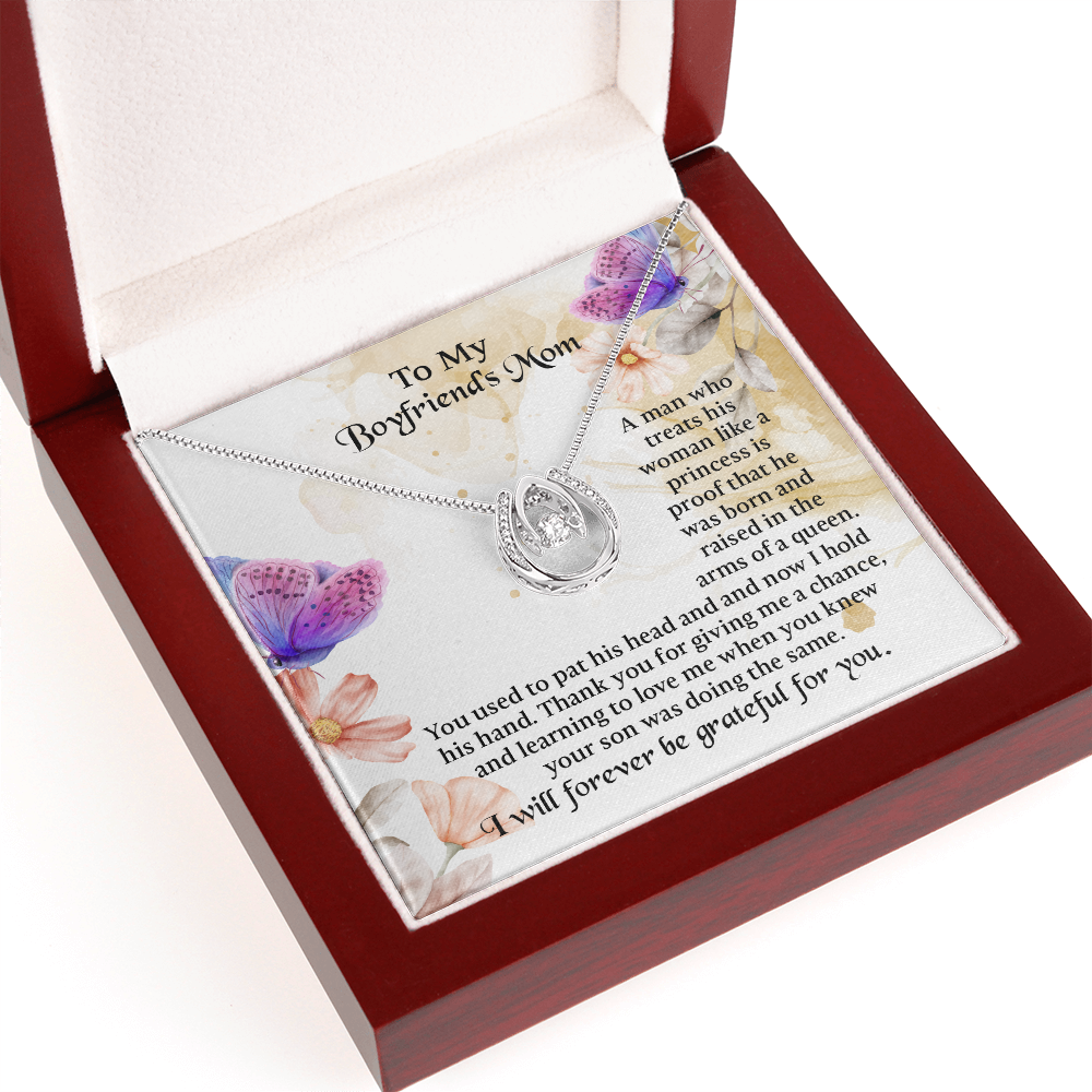 To My Boyfriends Mom Lucky In Love Necklace, mother in law gifts, Message Card to Boyfriend Mother