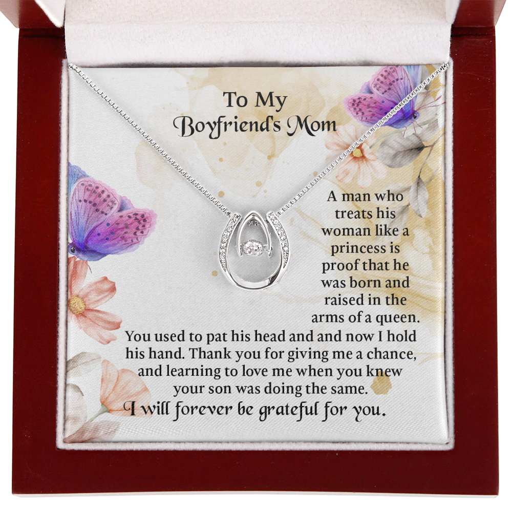 To My Boyfriends Mom Lucky In Love Necklace, mother in law gifts, Message Card to Boyfriend Mother