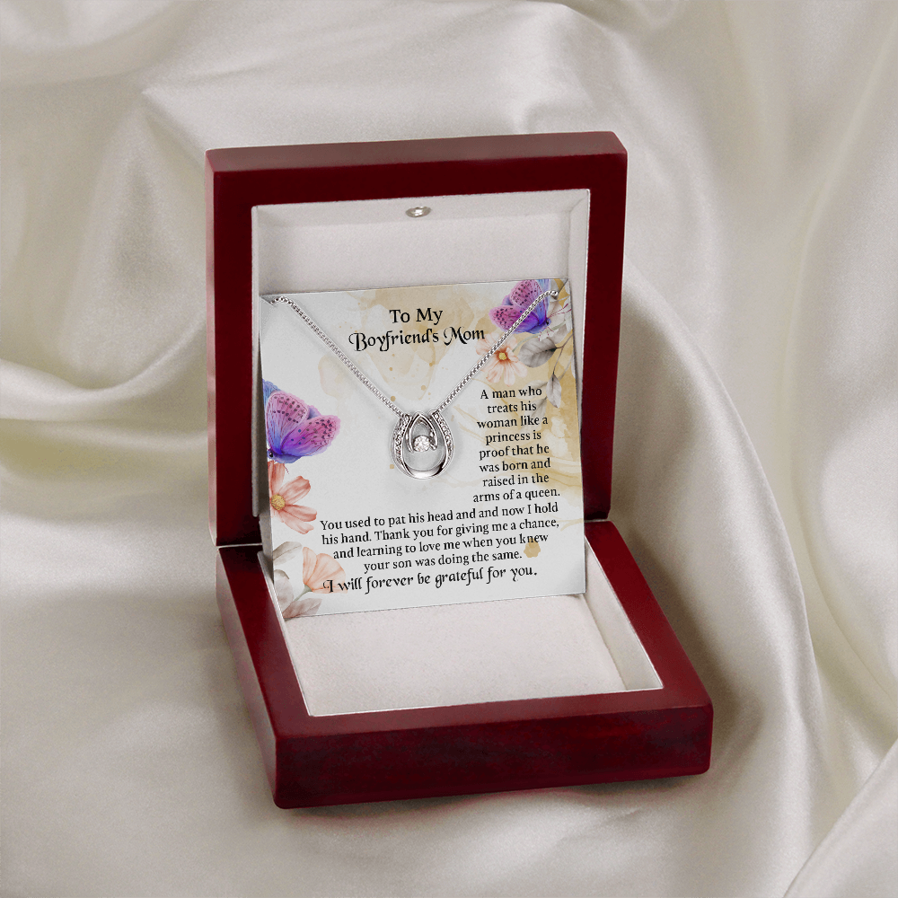 To My Boyfriends Mom Lucky In Love Necklace, mother in law gifts, Message Card to Boyfriend Mother