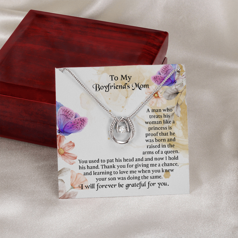 To My Boyfriends Mom Lucky In Love Necklace, mother in law gifts, Message Card to Boyfriend Mother