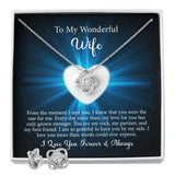 To My Wonderful Wife Love knot Necklace & Earring Set, Anniversary gift for Wife, Wife Birthday Gift, Necklace for Wife