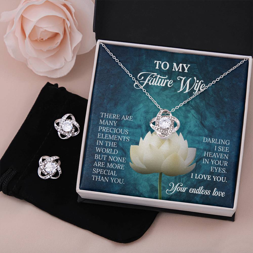 To My Future Wife Love Knot Necklace & Earring Set, Rehearsal Dinner Gift, Sentimental Gift For Bride From Groom, Birthday Gifts For Fiancée