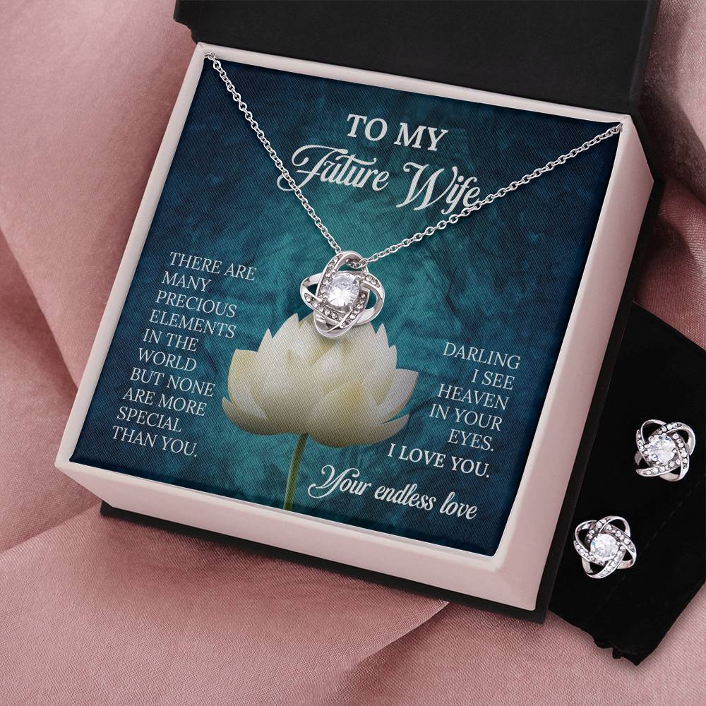 To My Future Wife Love Knot Necklace & Earring Set, Rehearsal Dinner Gift, Sentimental Gift For Bride From Groom, Birthday Gifts For Fiancée